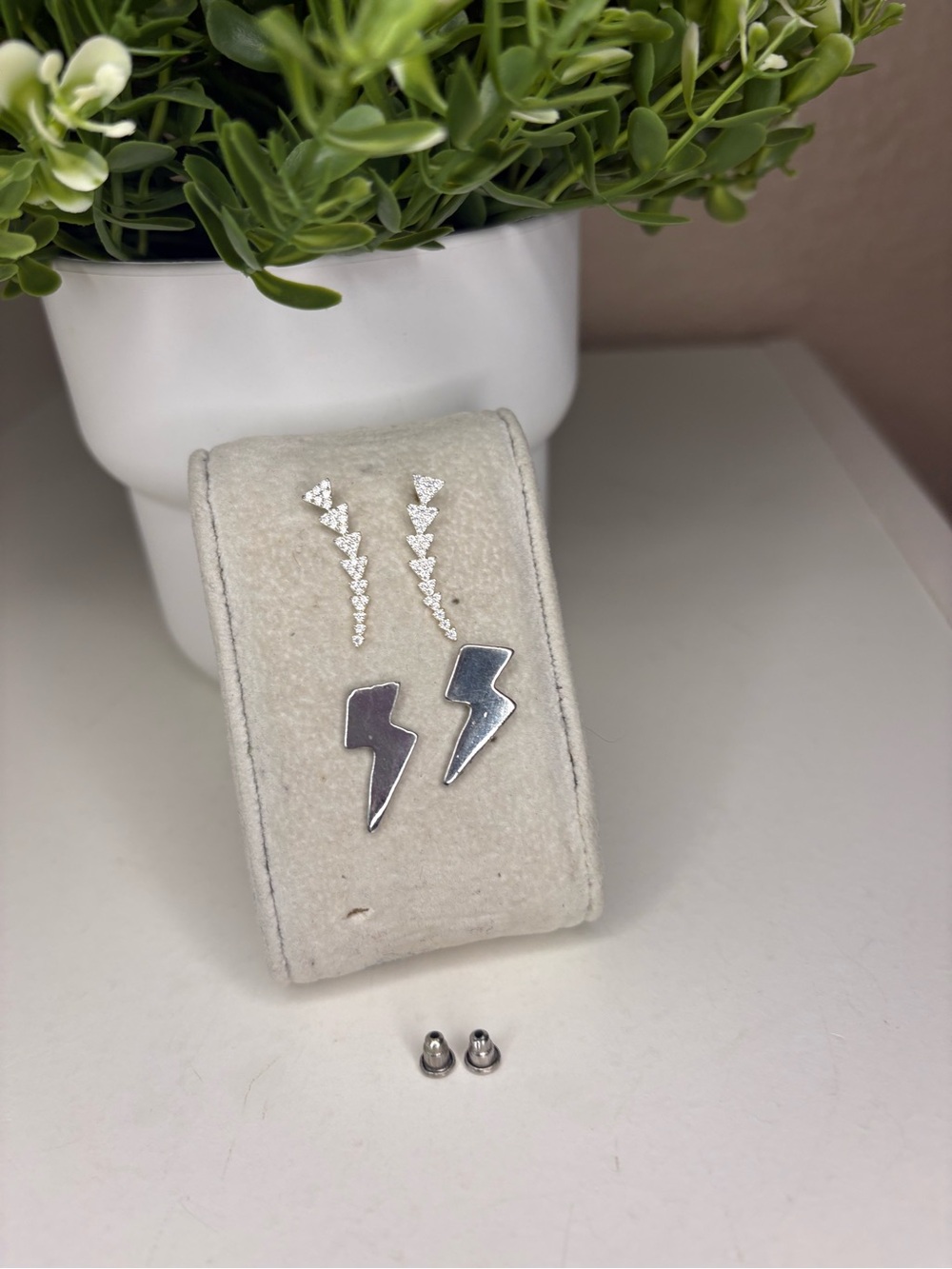 Silver Lightning Bolt Studs & Crystal Ear Climbers Set | 4-Piece Edgy EarringLot